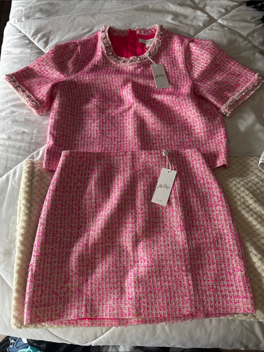 Lilly Pulitzer Pink Palms Fantasy Boucle Top & Skirt Set